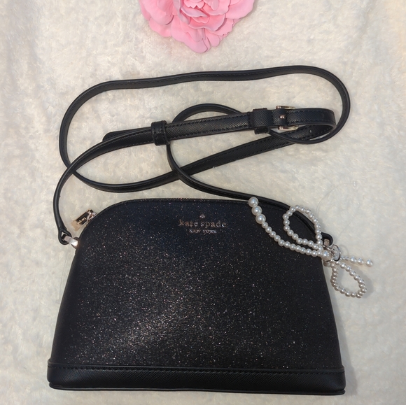 kate spade Handbags - Kate Spade Sparkling Black Glitter Crossbody Bag With Bonus Pearl Bag Charm New